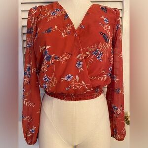 Orange Floral “Japna” Long Sleeve Crop Top-  Size Small